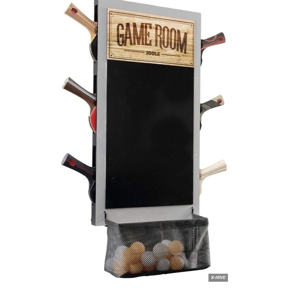 Game Room Organizer with Ping Pong Paddle Holder, Table Tennis Ball Basket